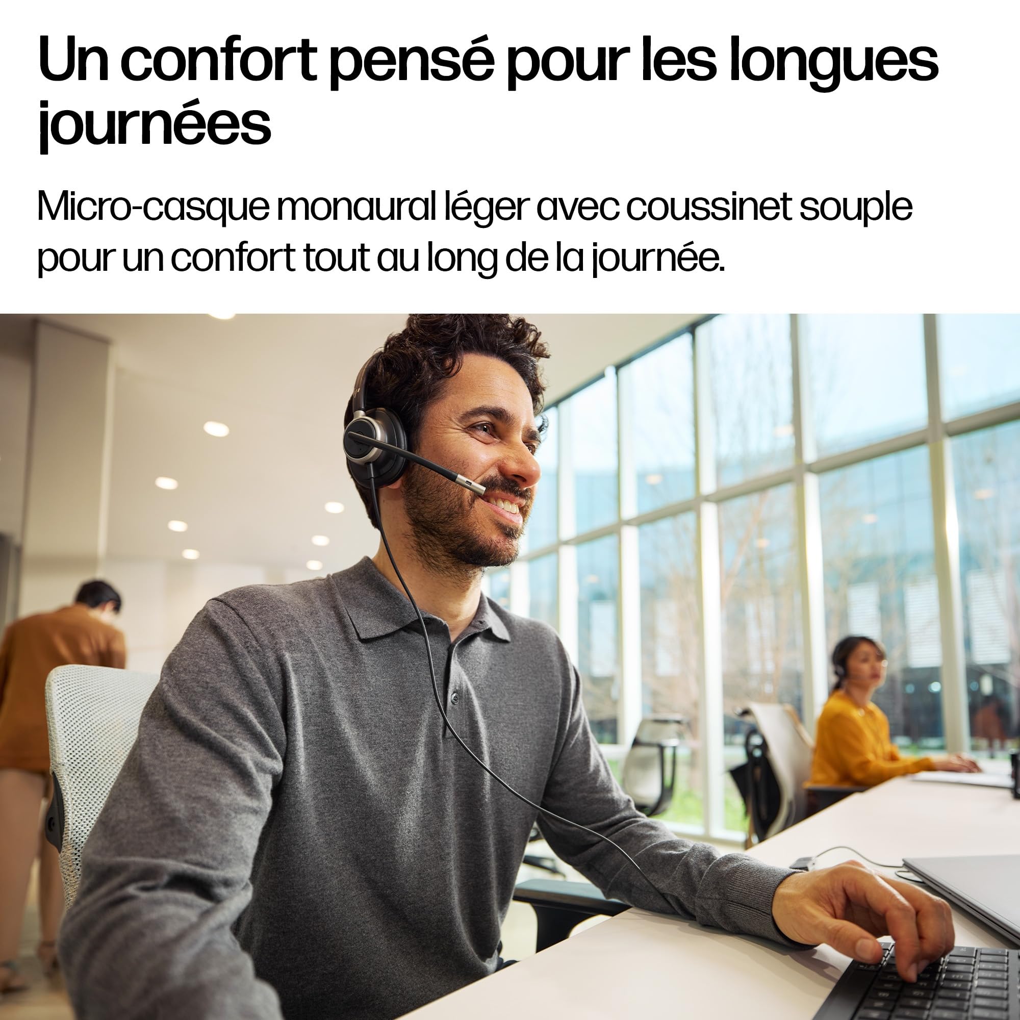 HP Poly Mission 610, Casque Mono USB-C, Microphone avec réduction de Bruit IA, Indicateur d’Appel en Cours, Compatible PC et Mac, Noir