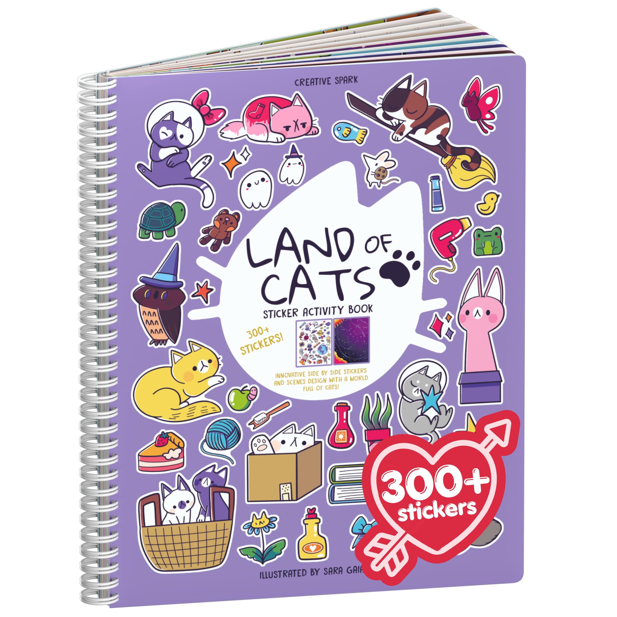 Land of Cats Sticker + Coloring Book (300+ Cat Stickers for Kids & 8 Scenes) by Cupkin, Side by Side Activity Book Design, Cat Sticker Books Kids Ages 4-8, Also Great for Older Boys & Girls