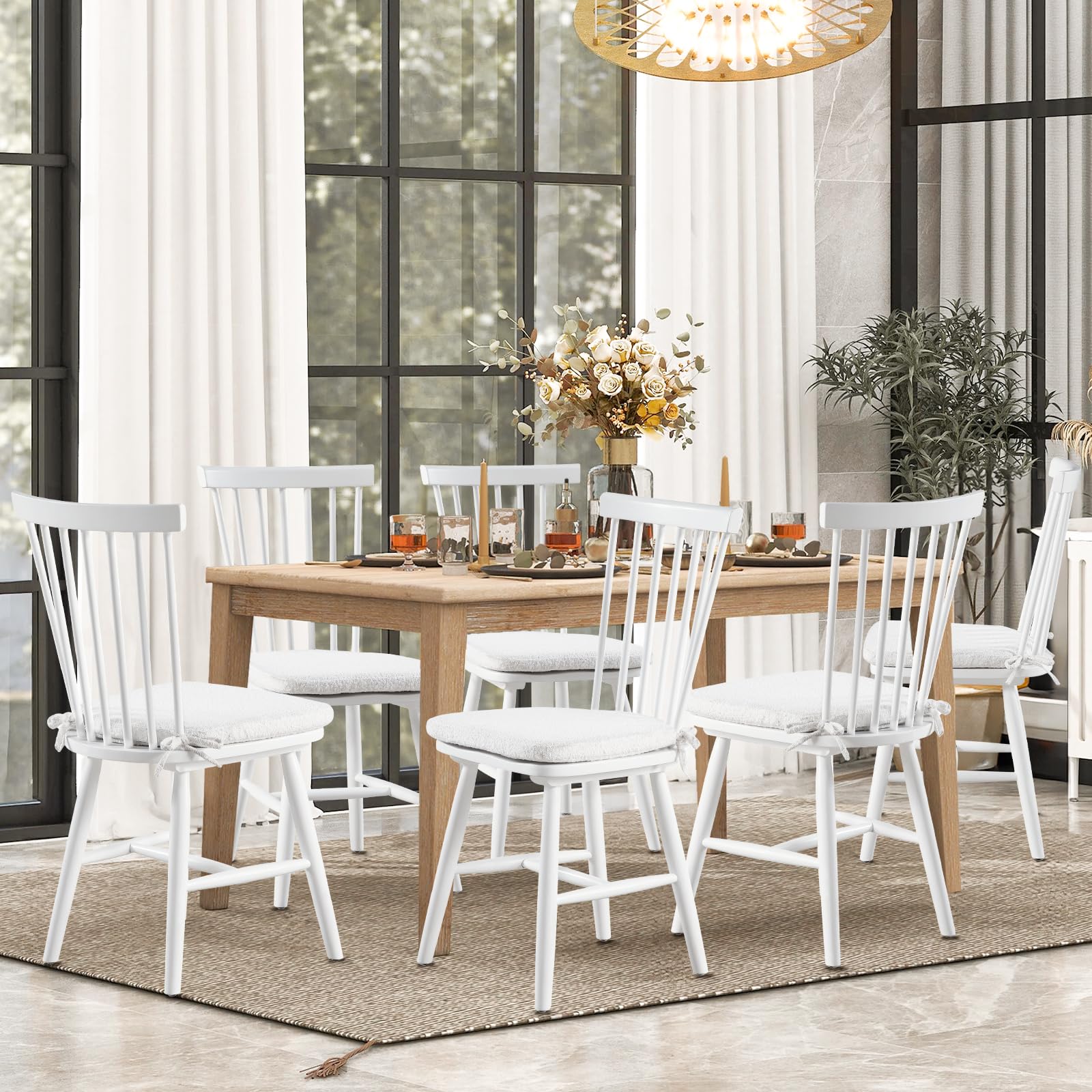 White Farmhouse Chairs LUE BONA Windsor Classic Natural Solid Wood