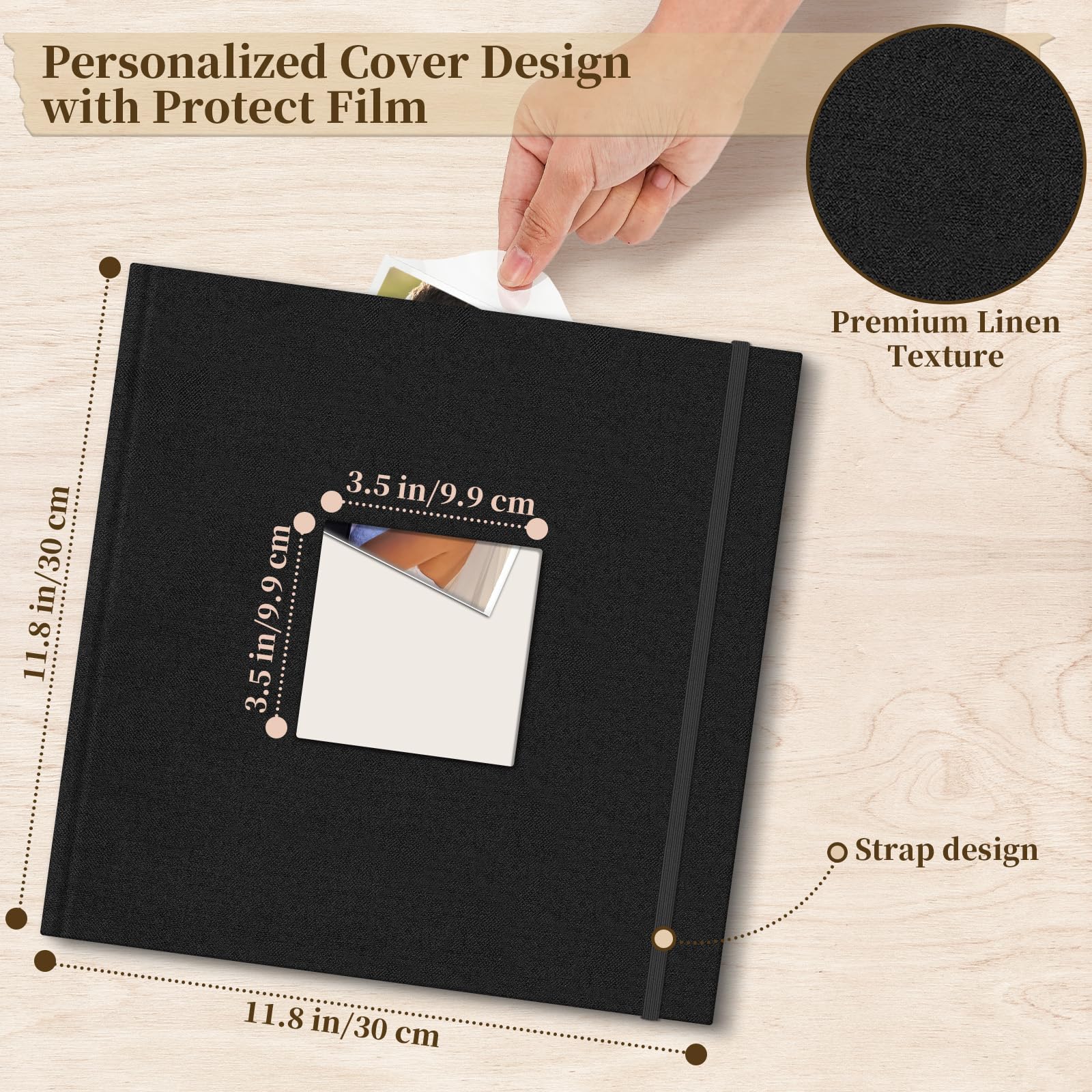 Vienrose Album Fotografico 30x30 cm con Spazi per Scritte, Scrapbook Album Personalizzabile Fai da Te per Matrimonio, Nascita, Famiglia, Battesimo, Compleanni, Ricordo, Regalo (100 Pagine, Nero)