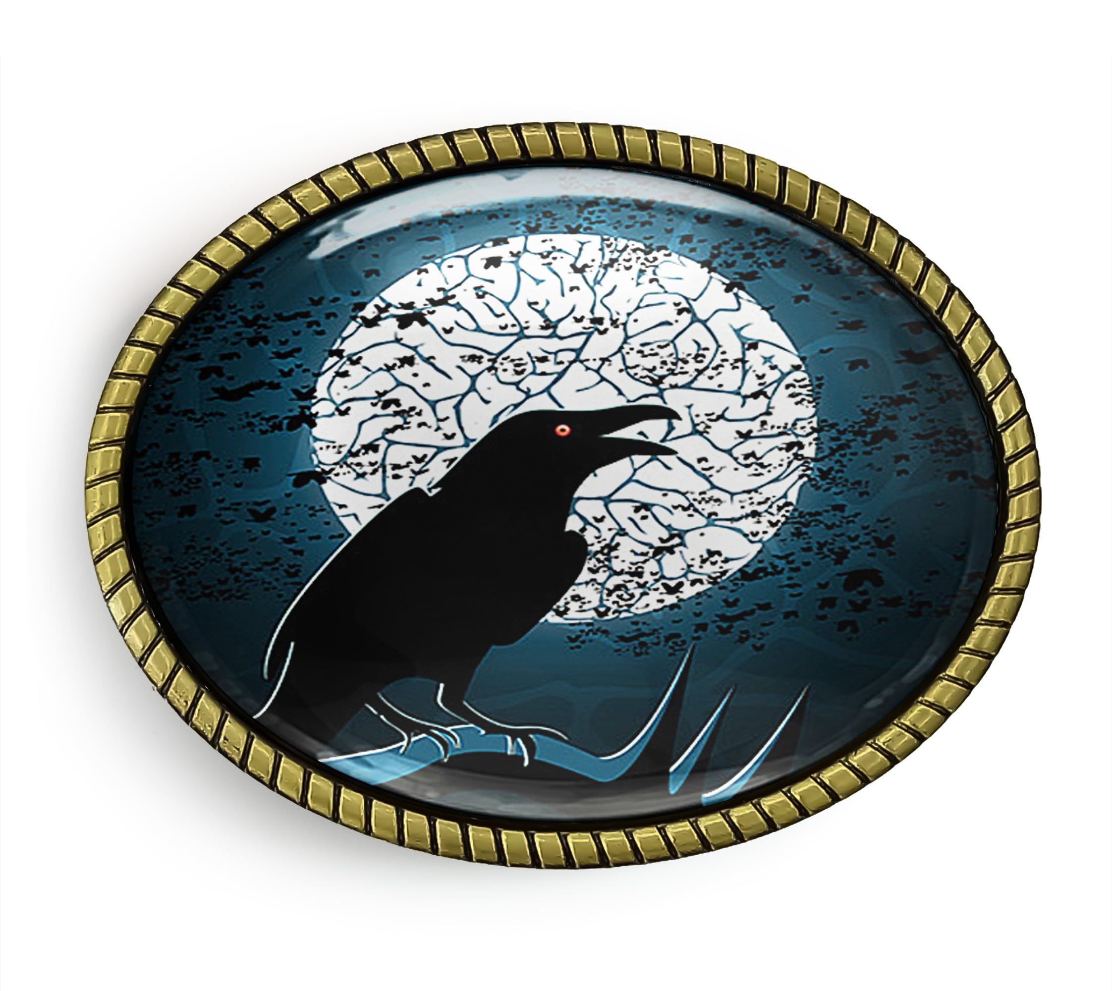Raven Nevermore Belt Buckle - Gothic Crow Horror Halloween Handmade Artisan Buckle (Antique Gold)