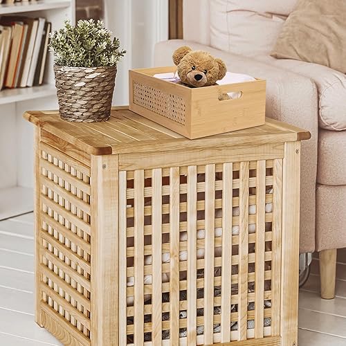 Miniatura 4 de Cesta de almacenamiento grande de ratán hecha a mano de bambú natural con marco de madera y asas, caja decorativa de mimbre para decoración rústica