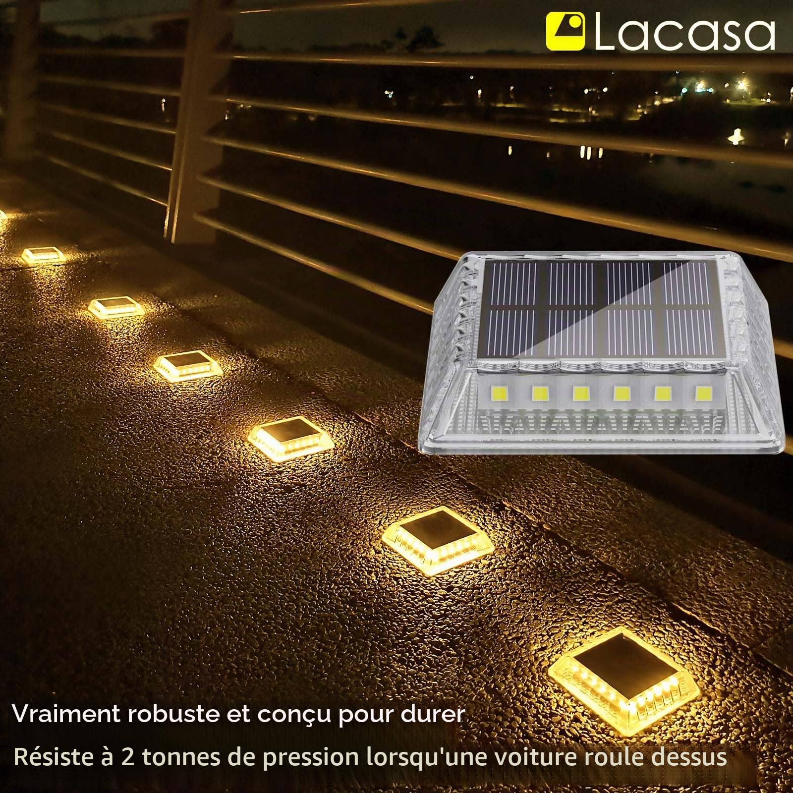 Lacasa Lampe Solaire Extérieur, 8 Pack 30LM Lampe Solaire au Sol IP68 Etanche Lumière Solaire Jardin Auto On/Off Eclairage Solaire pour Escalier Chemins Allée Patio Pont Dock, Blanc Chaud 2700K
