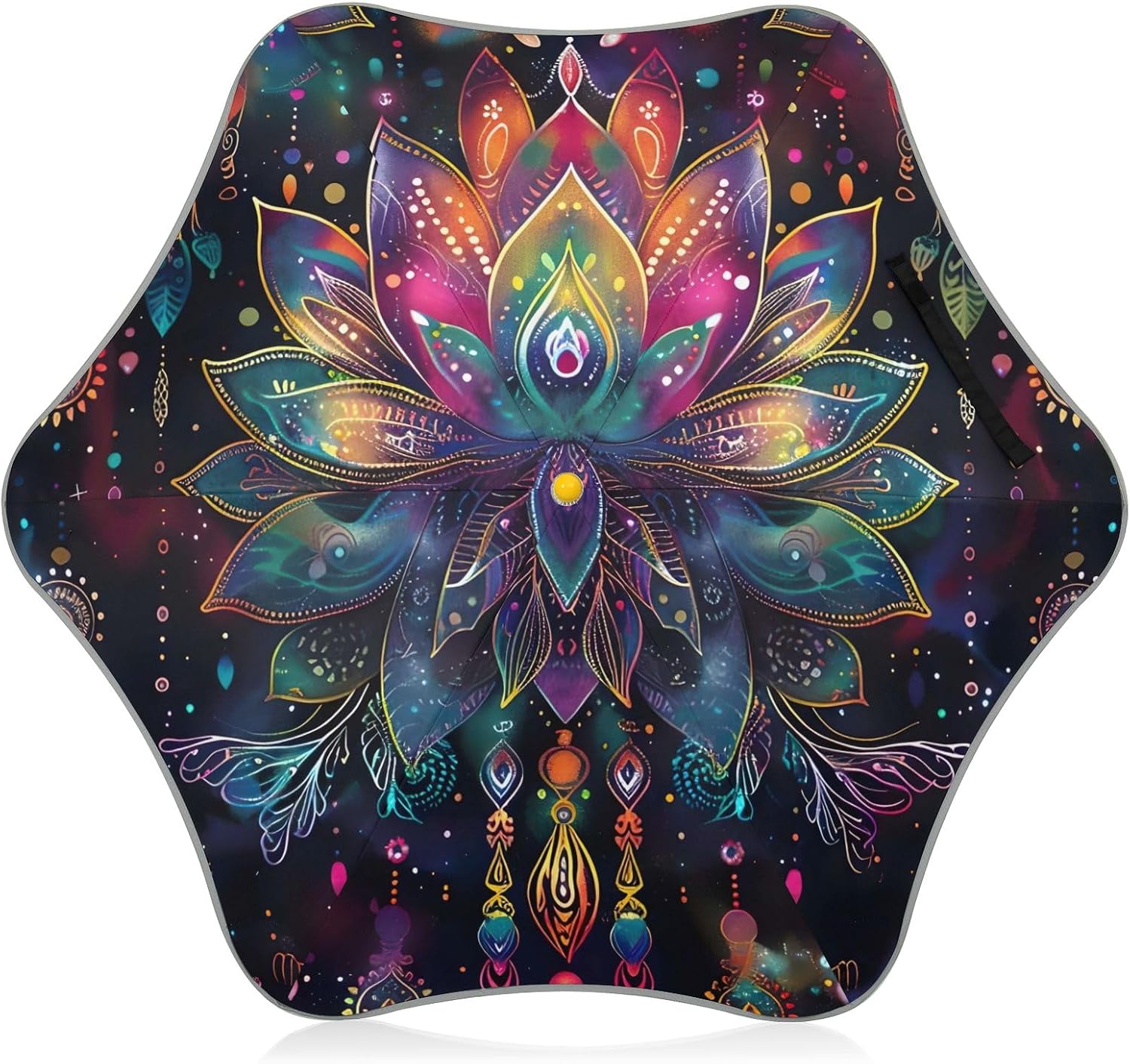 ODAWA Mandala Black Stick Umbrellas for Kids with J Hook Handle Rounded Corner Umbrellas for Rain Age 3-8