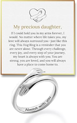 To My Daughter Hug Ring by Hope Rings Inspirational 304 Stainless Steel Jewelry with Always With You Message Adjustable Ring for Women Tarnish Free Jewelry Gift for Her Birthday Gift for Her