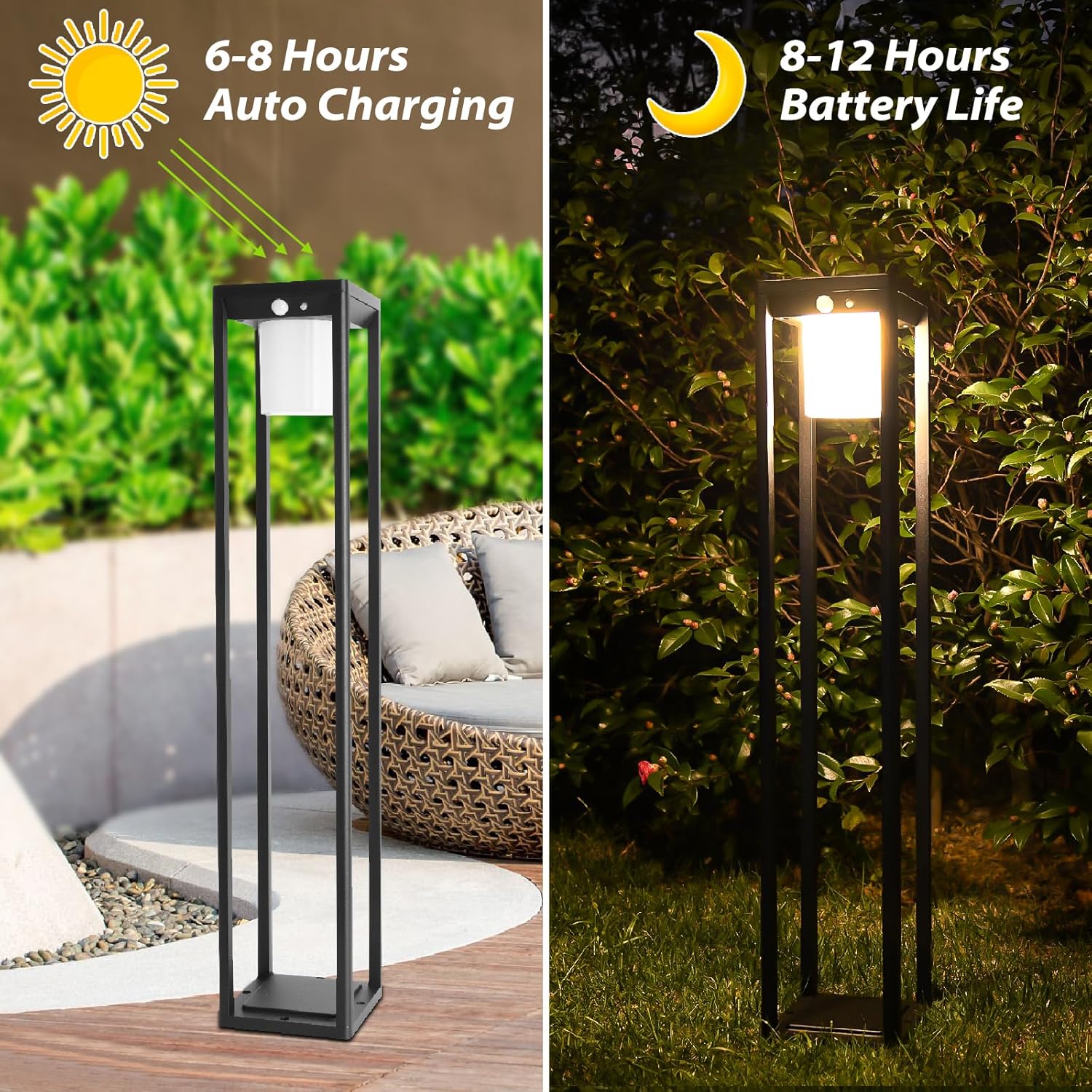 Solar Motion Pathway Lights Outdoor, Aluminum Waterproof Floor Lamp, 3 Lighting Modes 600 Lumens Super Bright Outdoor Floor Lamp for Garden Backyard Patio Porch Decor, 32" Black