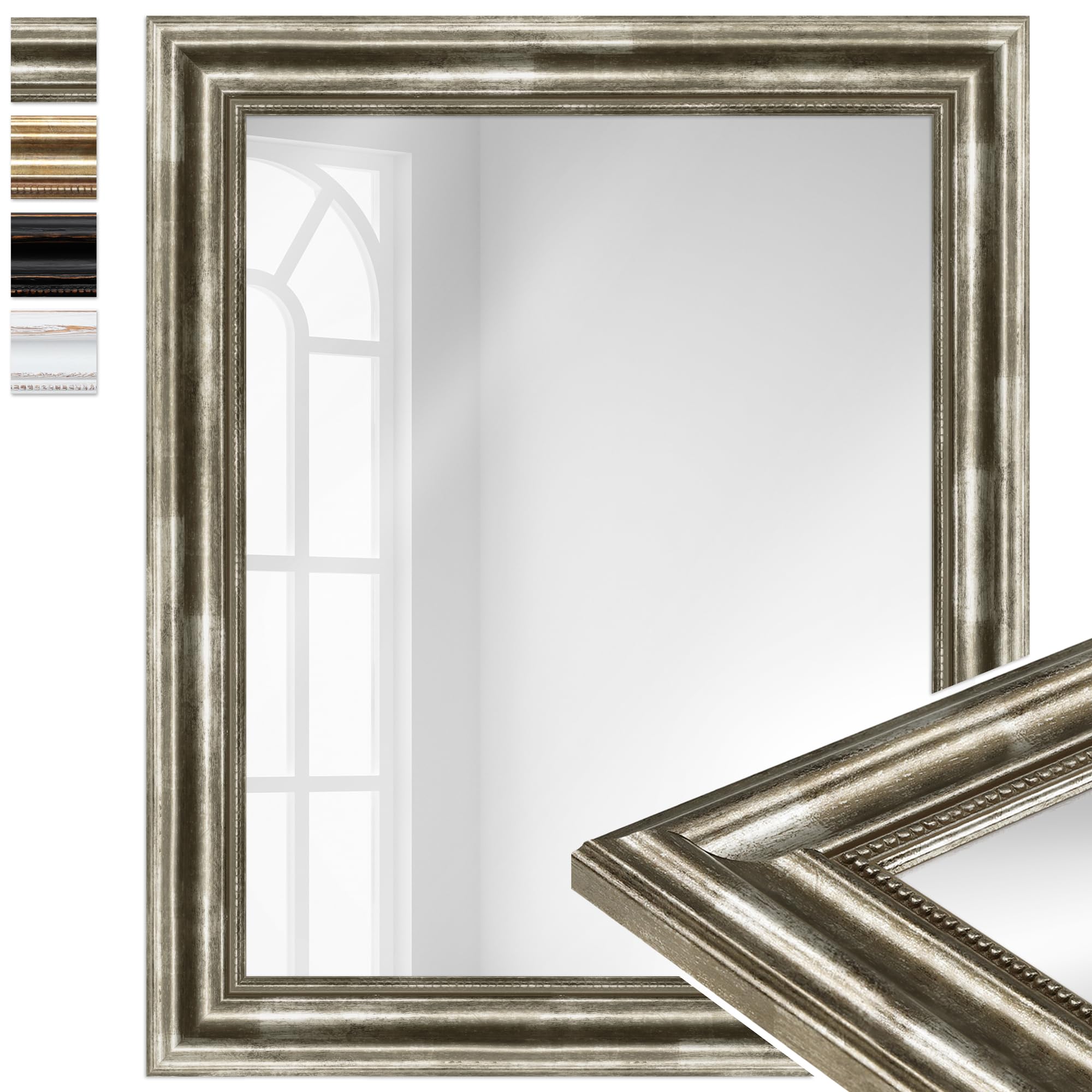 WANDStyle großer Spiegel Silber, großer Wandspiegel Vintage 50x60 cm | Barock Spiegel, Hängespiegel groß, Badspiegel Holz, Flurspiegel Wand, Standspiegel, H550