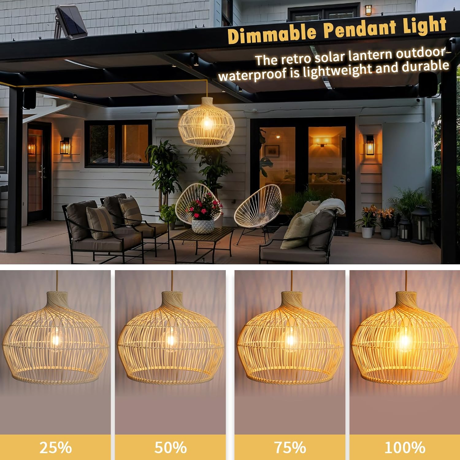 Outdoor Chandelier Solar Pendant Light Outdoor Hanging Light Lantern Solar Chandelier Lights with Remote Dimmable for Porch Patio Gazebo Garden Yard Decoration White