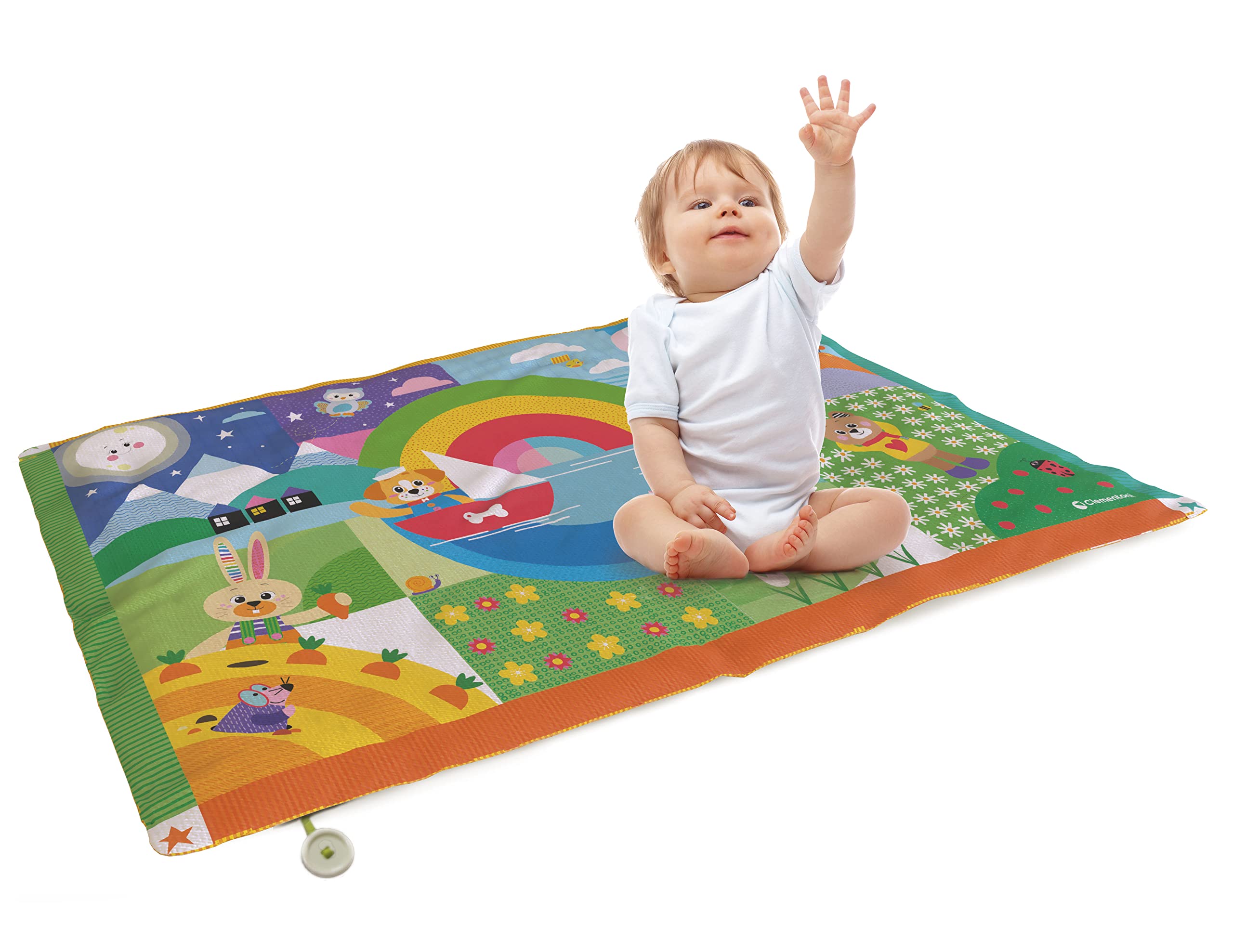 Clementoni - Miękki wyściełany dywan - Baby Friends Soft Playmat - Rozwój Pierwszych Ruchów - Liczne ilustracje - Łatwy do przenoszenia - 135x90 cm - Dla dzieci od 0 miesięcy
