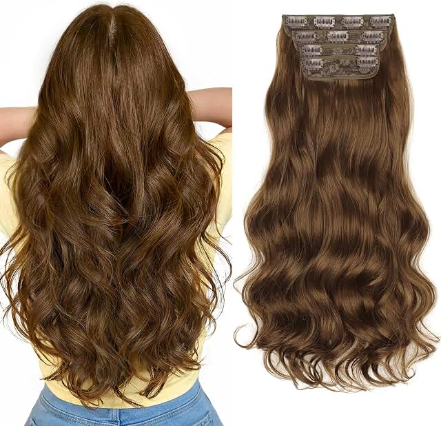 KooKaStyle synthetic curly clip-in extensions in chestnut brown