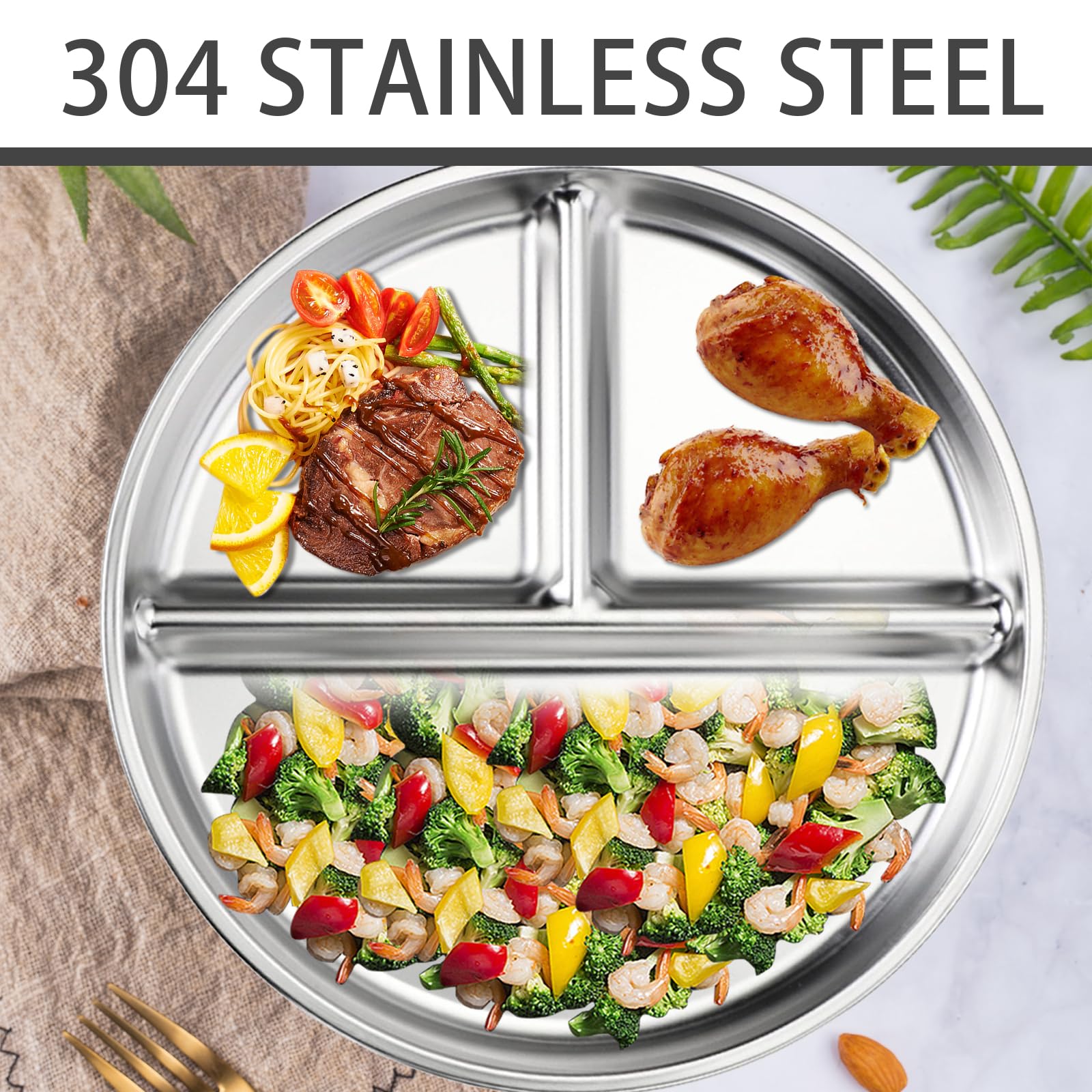 Bariatric Set di 2 piatti a scomparti per bambini, in acciaio inox, 23 cm, per pranzo e campeggio
