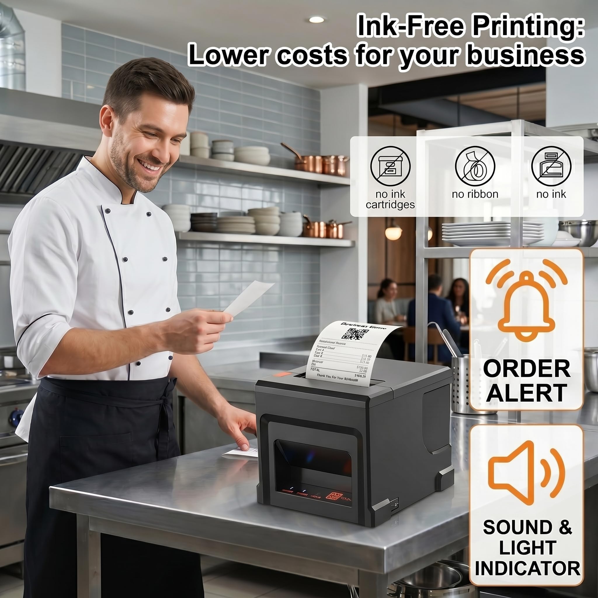 80mm POS Quittungsdrucker mit Auto-Cutter, 300mm/s USB Thermo Bondrucker, für Restaurant & Küche mit Lautsprecher-Signal, ESC/POS kompatibel (Windows/Mac/Linux)