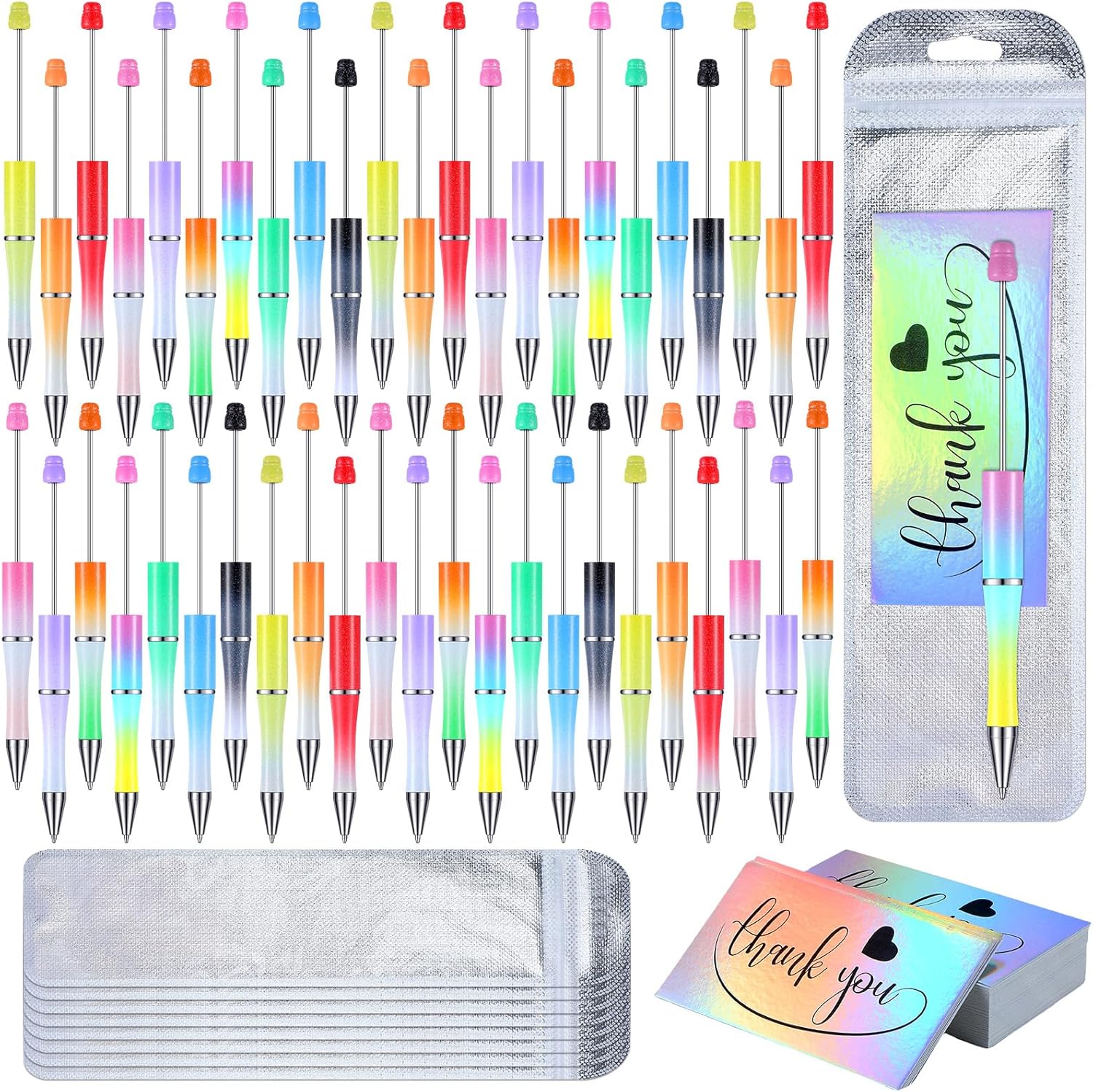 Yeaqee 150 Pieces Beadable Pens Kit 50 Pieces Colors