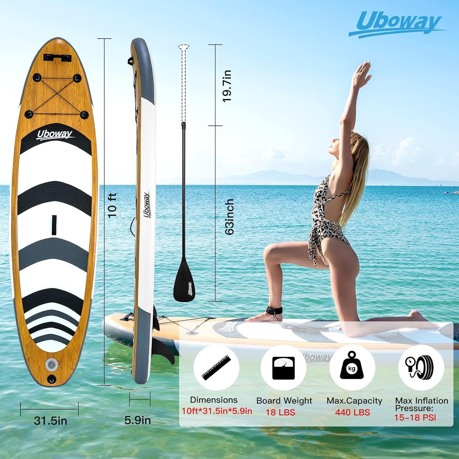 Signstek Inflatable Stand Up Paddle Boards : Sup con la Mochila de Paleta Ajustable Bomba de la Correa de Fin Adultos jóvenes Standup Paddleboard（En Blanco y Negro）