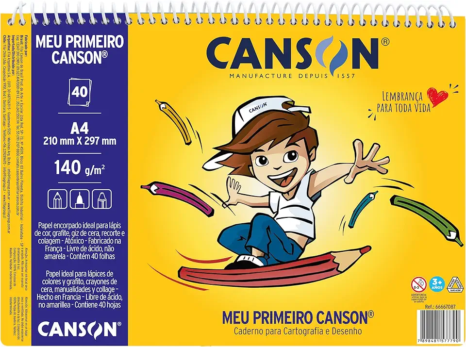 Caderno Meu Primeiro Desenho A4 140g/m², Canson, 66667087, Branco natural, 40 Folhas