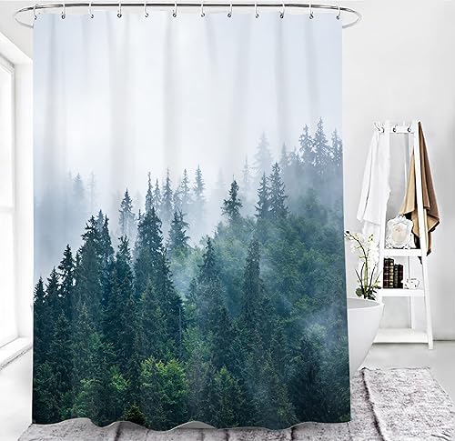 Miniatura 5 de Hipposama Cortinas de ducha de bosque, juego de cortinas de ducha con árbol de montaña natural, cortinas de ducha rústicas con ciervos para baño,
