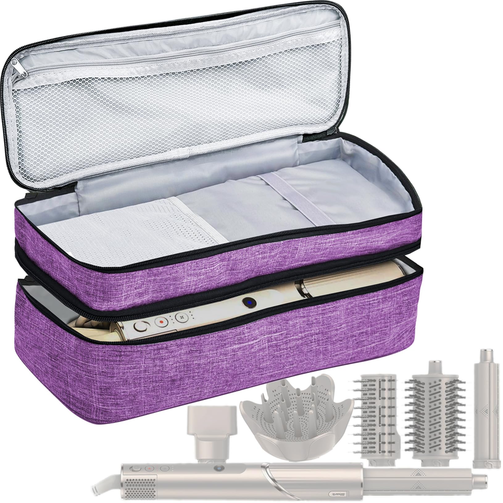 RAYFARMOTravel Carrying Case Compatible with Shark Flex Style & Dyson Airwrap Hair Dryer - Stylish Double-Layer Organizer Bag for Hair Tools and Attachments (Purple, 15''x5''x5'')