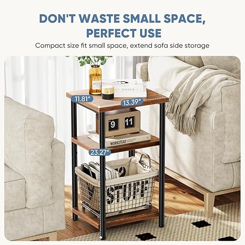 Miniatura 4 de DUMOS Mesa auxiliar, mesas de sofá laterales de 3 niveles para espacio pequeño, estante de almacenamiento, mesita de noche con pies ajustables para