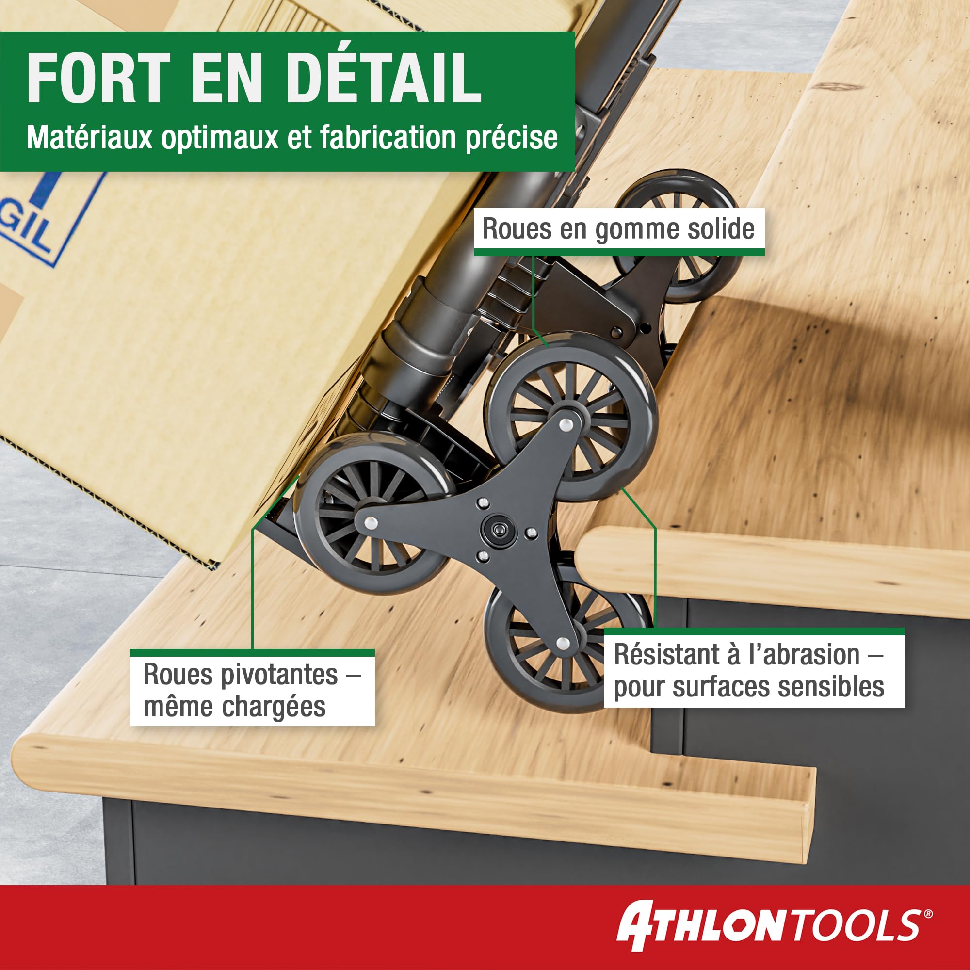 ATHLON TOOLS Diable Pliable en Aluminium avec Patins antidérapants TÜV GS-certifié- Roues avec Surface de roulement Douce - avec 2 Cordes d'expansion - modèle 2025