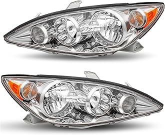 JSBOYAT Headlight Assembly Replacement for 2005 2006 Toyota Camry LE XLE SE Driver and Passenger Side (Chrome Housing & Amber Reflector)
