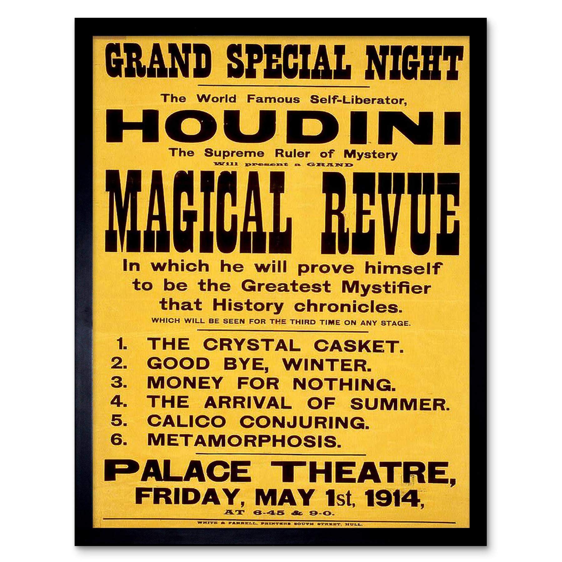 Wee Blue Coo Houdini The Magician Vintage Advertising Art Print Framed Poster Wall Decor 12X16 Inch