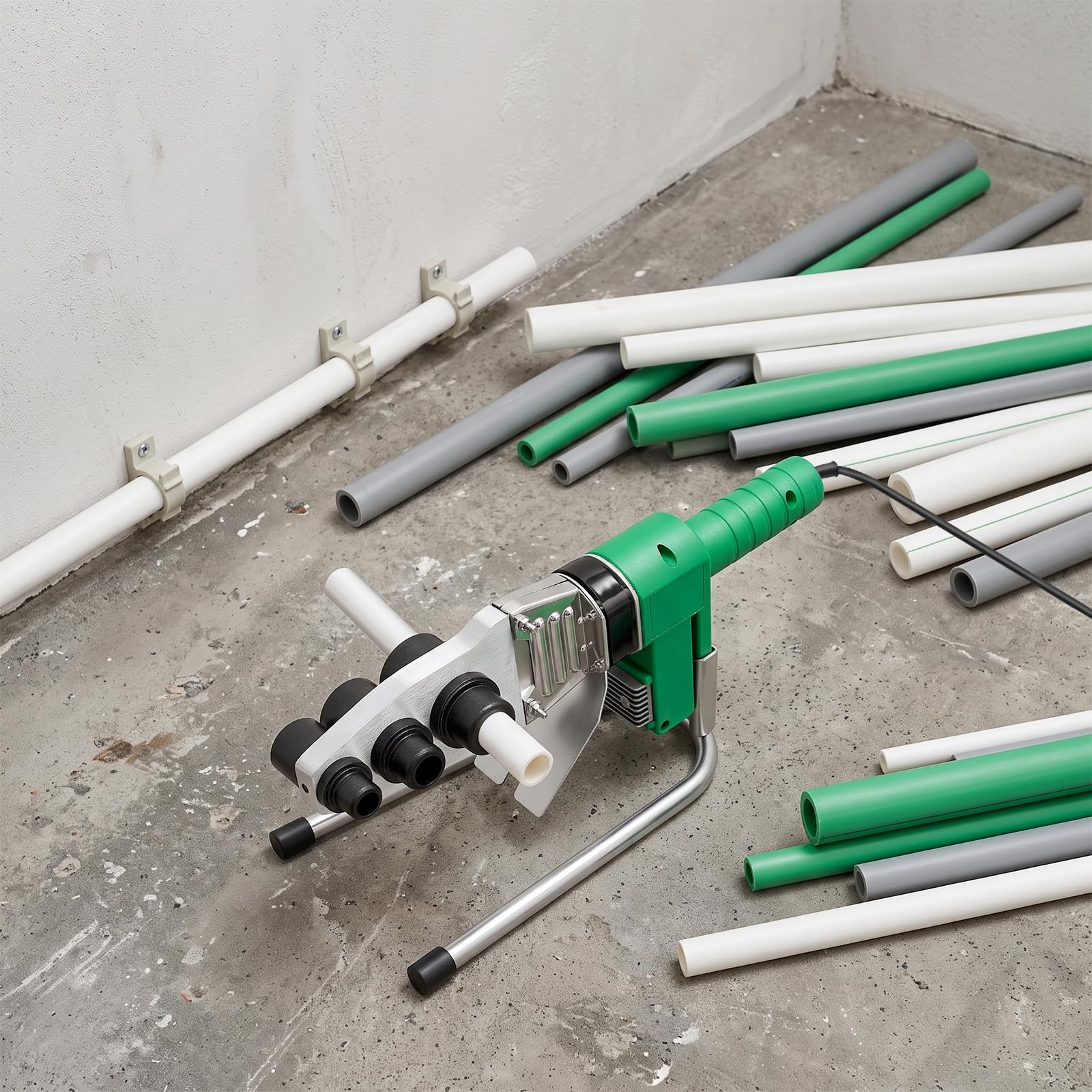Zgrzewarka mufowa 1500 W, profesjonalna spawarka do rur z 3 głowicami tnącymi 20/25/32 mm, 25-385℃ PPR spawarka ręczna z wyświetlaczem cyfrowym, do rur PPR/PB/PE/PERT