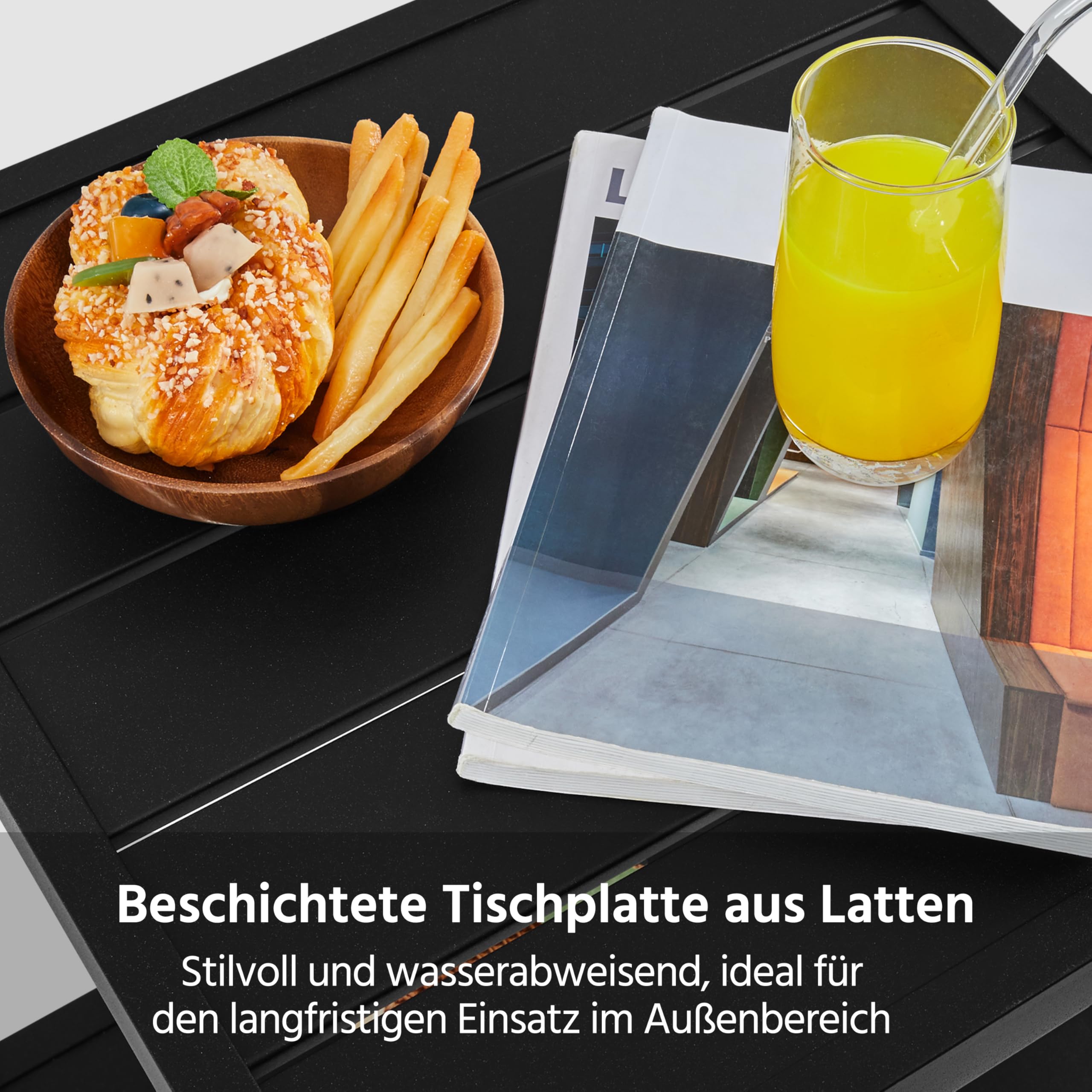 Yaheetech Doppelschichtiger Gartentisch Beistelltisch aus Latten Quadratischer Kaffeetisch aus Metall für Draußen Outdoor-Tisch 45×45×54 cm Schwarz