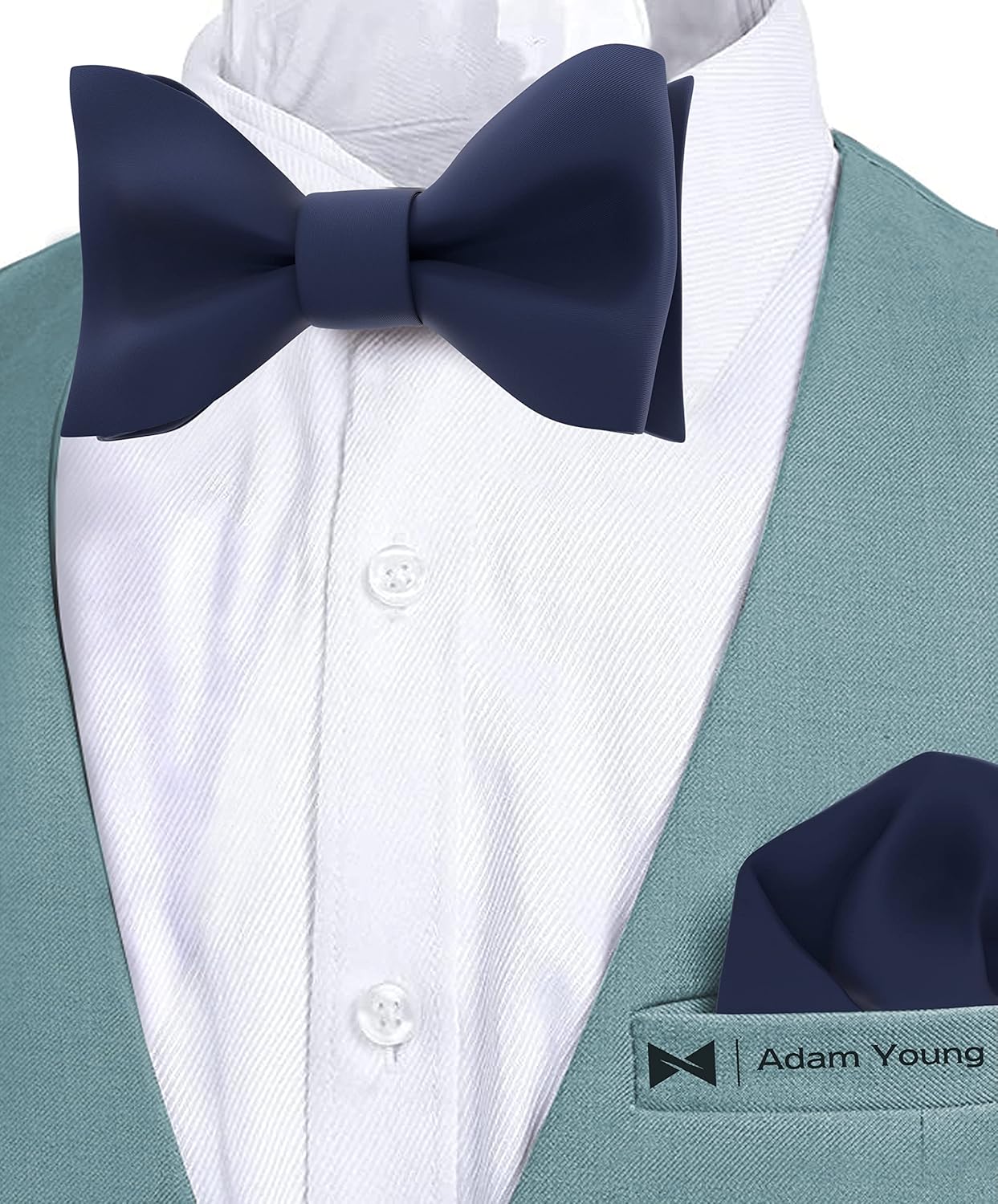 Adam Young Men's Self Tie Bow Tie with Pocket Squares Made of Sami-Glossy Satin Bowtie for Tuxedo Faux Silk - Image 2