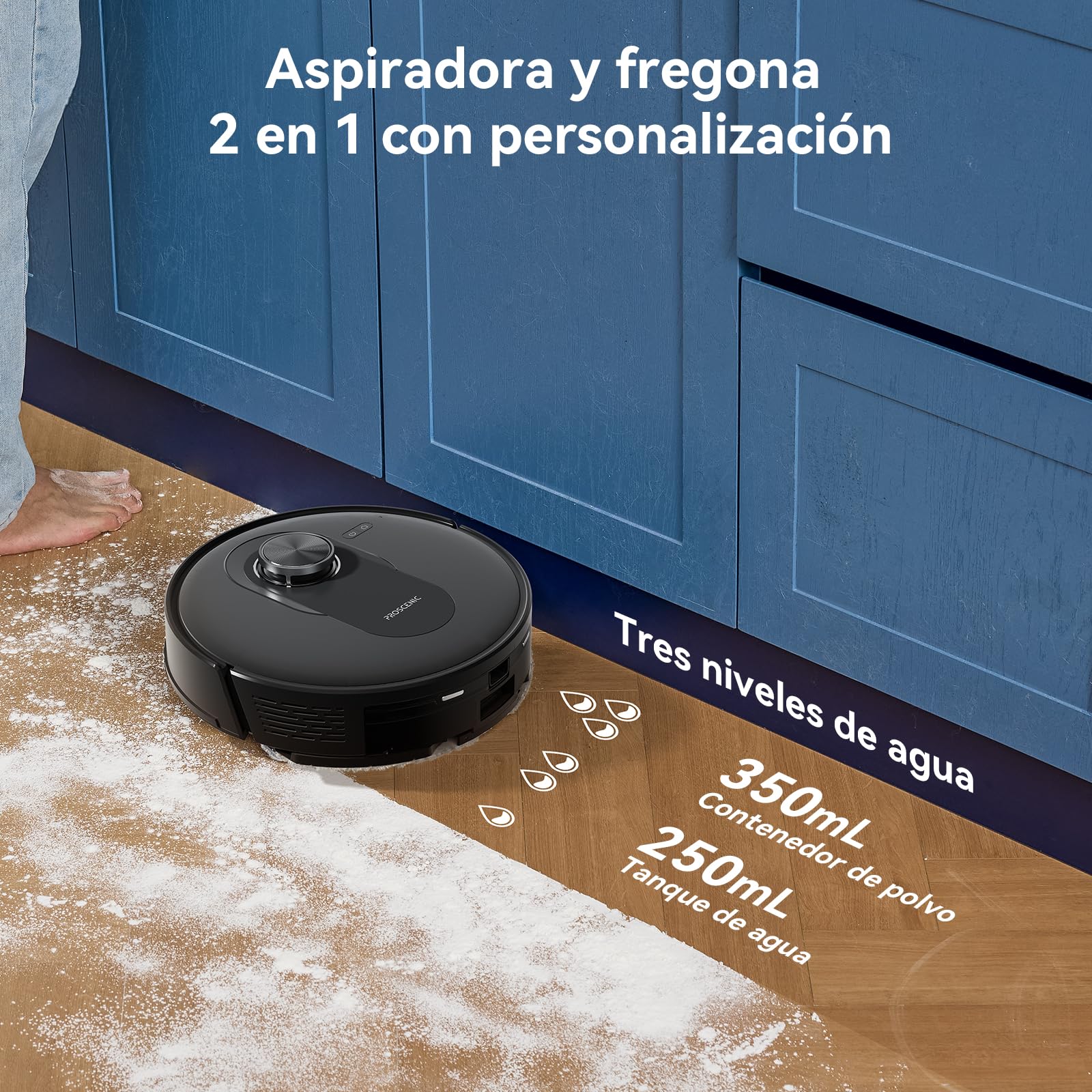 Proscenic Q8 MAX Robot Aspirador con Base Autovaciado, Navegación Lidar, 5000Pa/200Mins Potente Succión, Antienredos, Control de Voz/App/Aleax, Ideal para Pelo de Mascotas, Polvo, Piso y Alfombras
