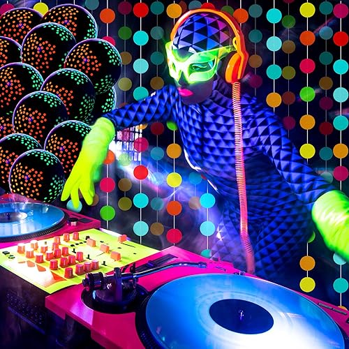 Miniatura 2 de 32 piezas que brillan en la oscuridad, suministros de fiesta de neón de Navidad con 25 globos fluorescentes, 6 rollos de cinta luminosa de luz negra