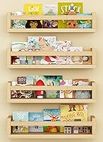 Vista 9 de Onlysky - Juego de 4 estantes de pared para libros de niños - Estantes flotantes blancos para habitación de bebé - Construcción duradera de madera