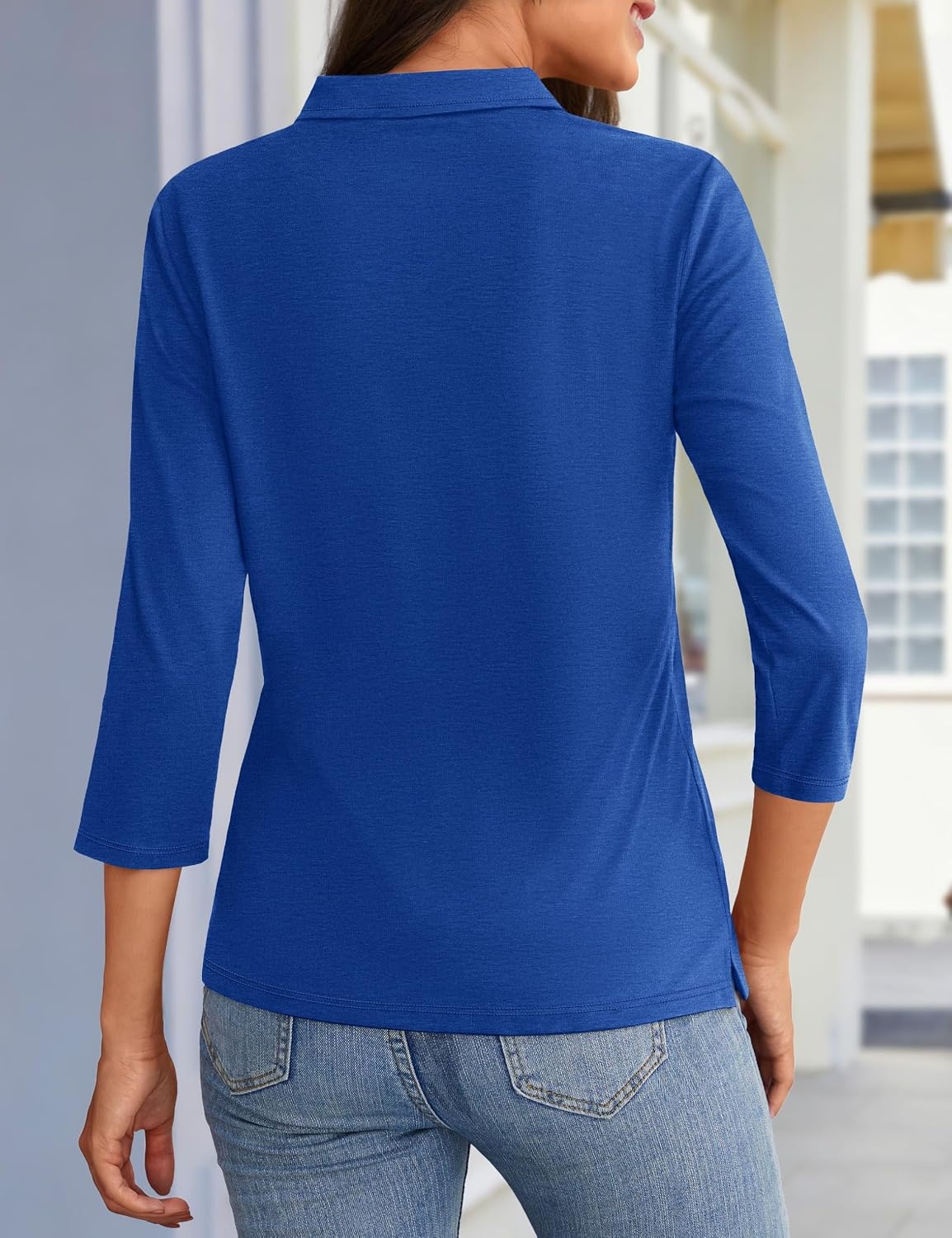 YUCOLEN Polo Shirts for Women 3/4 Sleeve Tops Golf Tees 5-Button Collared