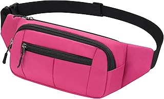 Riñonera Hombre Mujer Deportiva Unisex con Cinturón Ajustable Extendido de 30 cm y 4 Bolsillos con Cremallera Bolsa para Entrenamiento al Aire Libre Viajes Casual Correr Senderismo (Rojo Rosa#1)