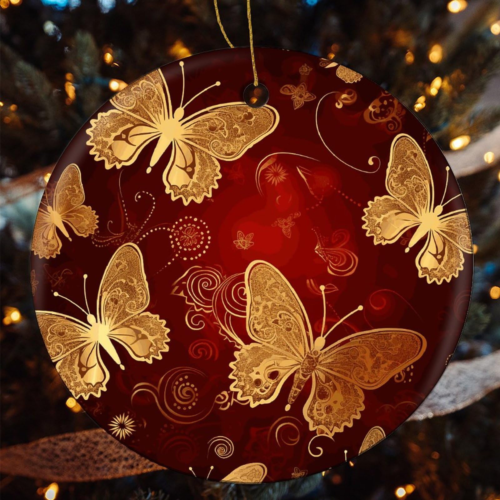 Décoration de Noël en céramique papillon doré pour réveillon style ferme