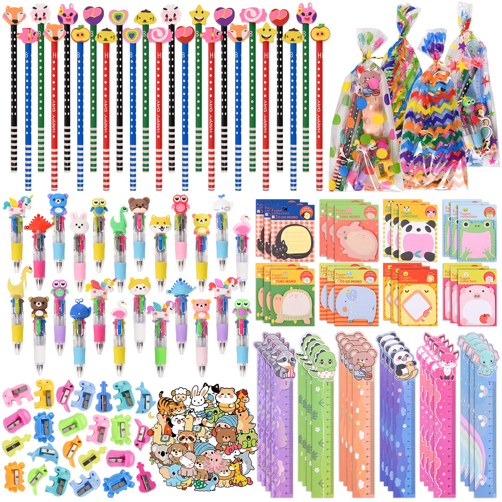Ulema 24 Pack Cute Cartoon Animal Stationery Set,Birthday Gifts for Boys Girls School Goodie Bags School Classroom Games Rewards.
