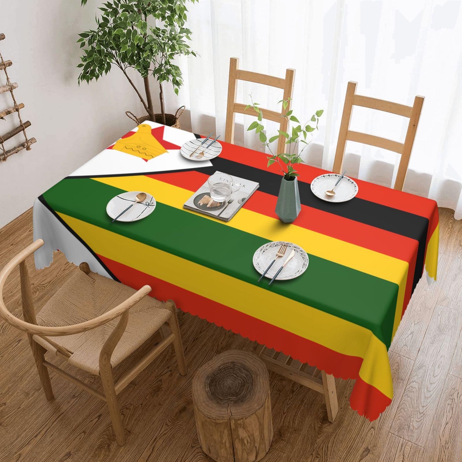 Dlxw Black Premium Stain-Resistant Flag Of Zimbabwe Tablecloth For Outdoor Picnics, Kitchens And Holiday Dinners 54 X 72 In