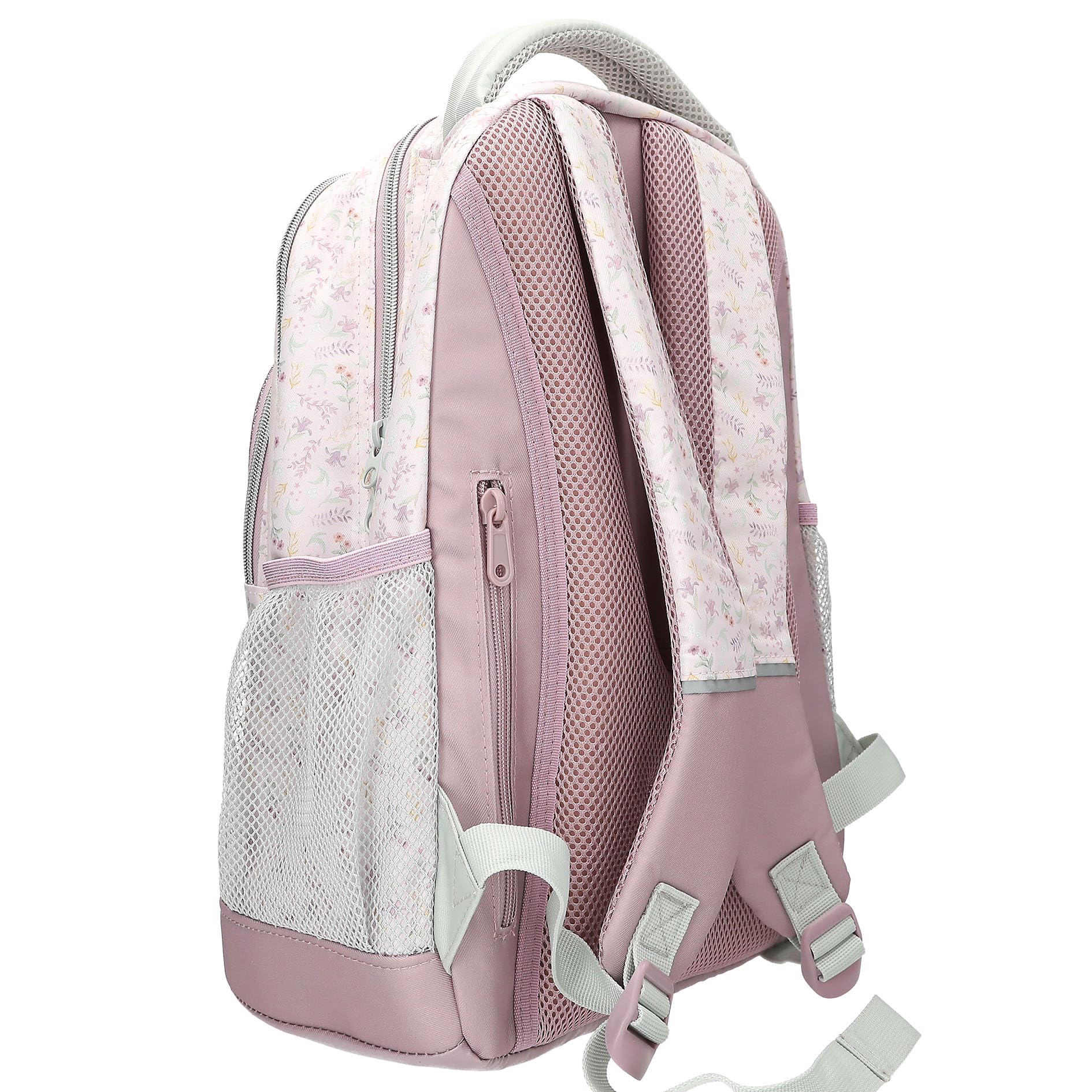 Depesche 13959 TOPModel Blooming Kitty - Schulrucksack in Flieder, mit Model-Katze-Motiv und Blumenmuster, Schultasche mit verstellbaren Trägern