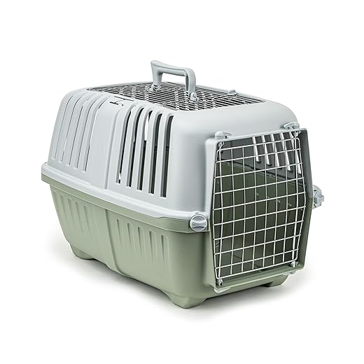 lionto Plastic Dog Transport Box with Metal Grid, 58.5 x 35.5 x 40 cm, Transport Box with Practical Locking System and Carry Handle, Also Suitable for Cats and Small Animals, for Pets up to 15 kg,