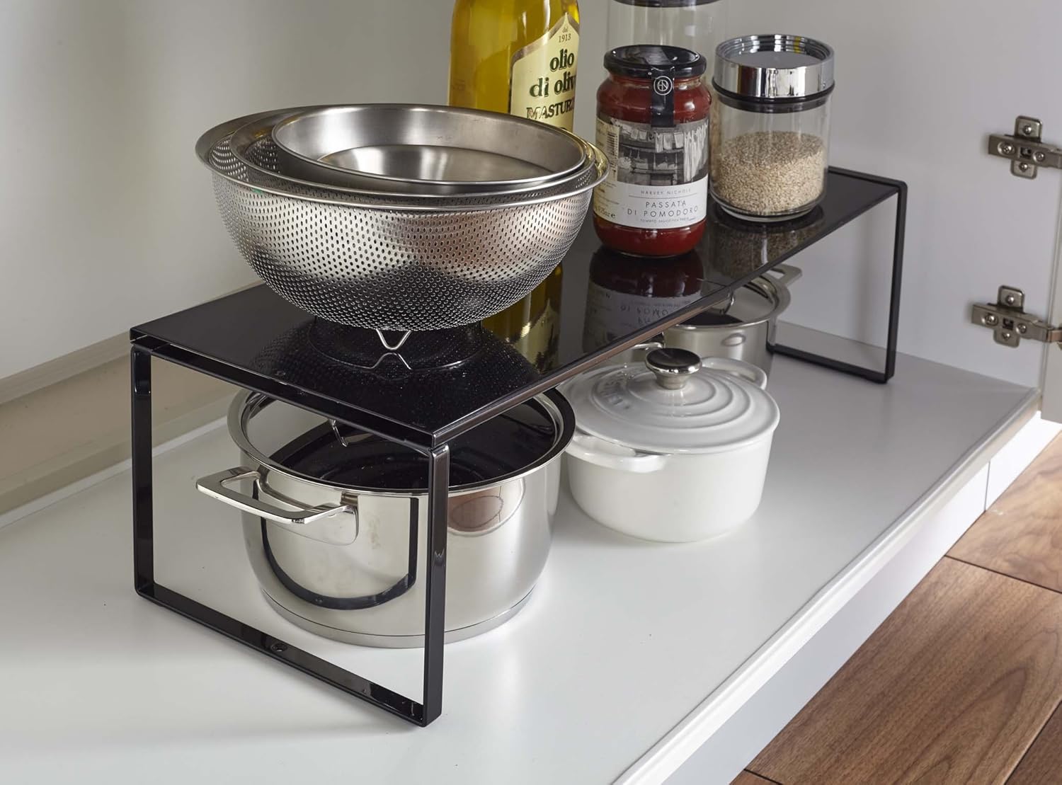 Yamazaki 3866 Expandable Storage Shelf, Black, Approx. W 14.4-23.6 x D 9.1 x H 7.1 inches (36.5-60 x 23 x 18 cm), Tower Under Sink Storage, Kitchen Rack