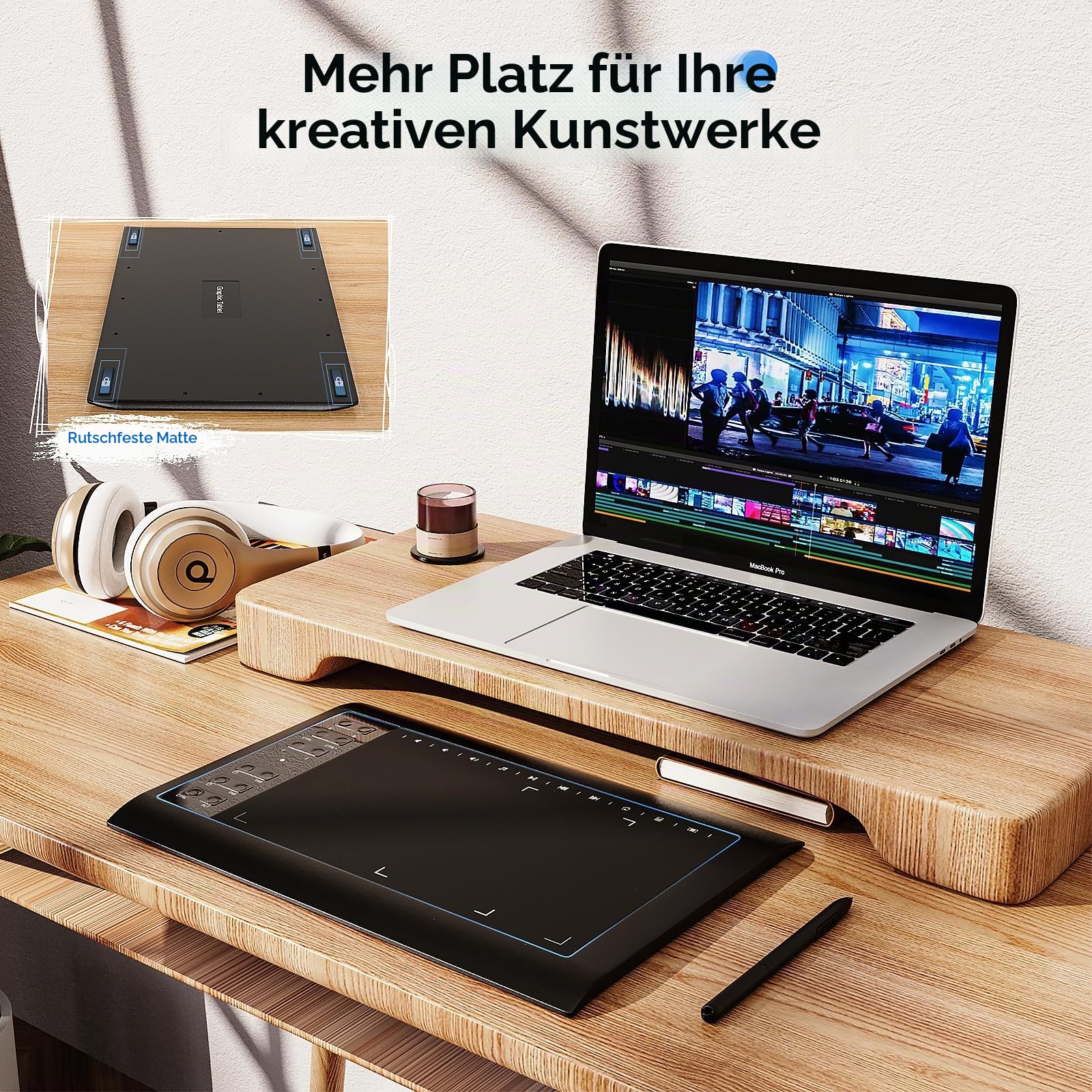 Grafik-Zeichentablett mit Ständer, 25,4 x 15,2 cm, Zeichentablett mit 8192 Level-Stift, 12 Hotkeys, digitaler Zeichenblock, kompatibel mit PC/Mac/Android für Malen, Design und