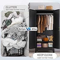 Vista 8 de Armario de metal de 71 pulgadas, armario de almacenamiento de ropa de acero con espejo y estantes ajustables, armario de almacenamiento de acero