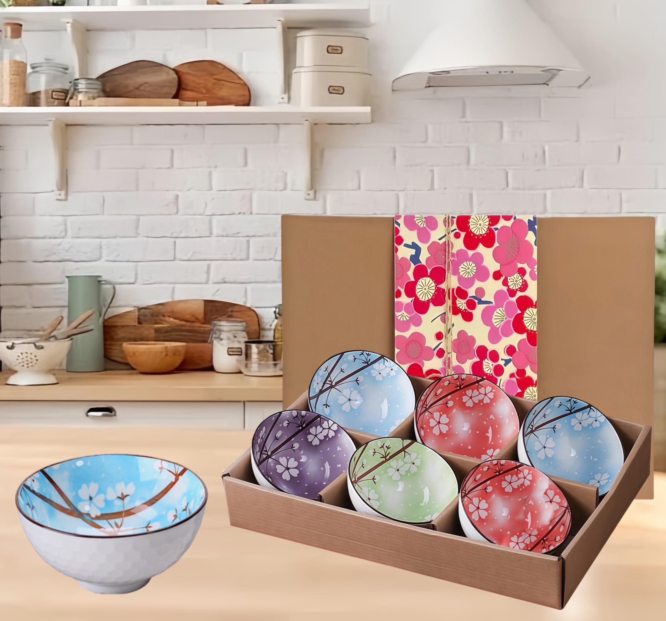 Porzellan-Dessertschalen, Müslischalen, 6er-Set, Keramikschalen mit Geschenkbox, bunte kleine Schalen für Eis, Suppe, Reis, Snacks, Beilagen, Gewürze,