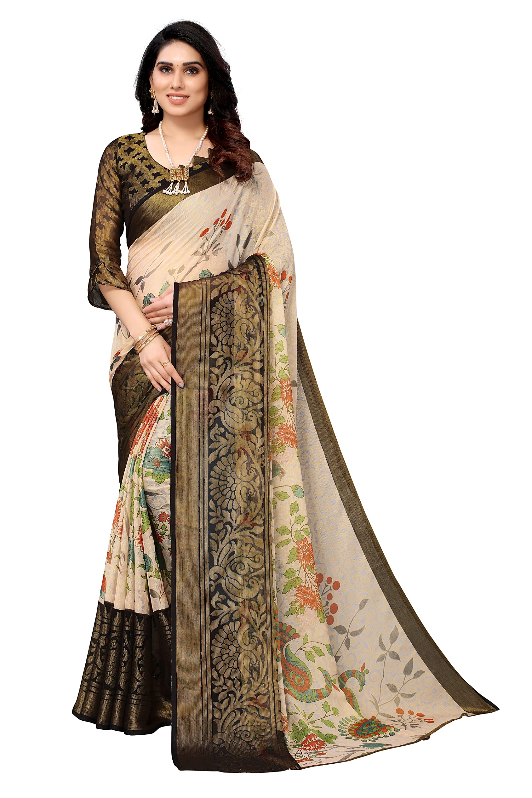 Winza DesignerWomens Woven Chiffon Brasso sarees for women Free