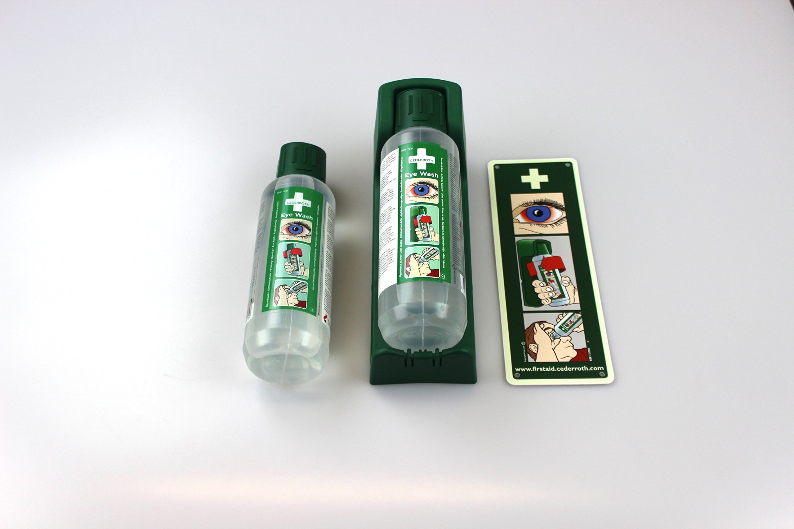 Cederroth 2x Augendusche und 1x Wandhalterung, Notfall Augenspülung, Augenspülflasche