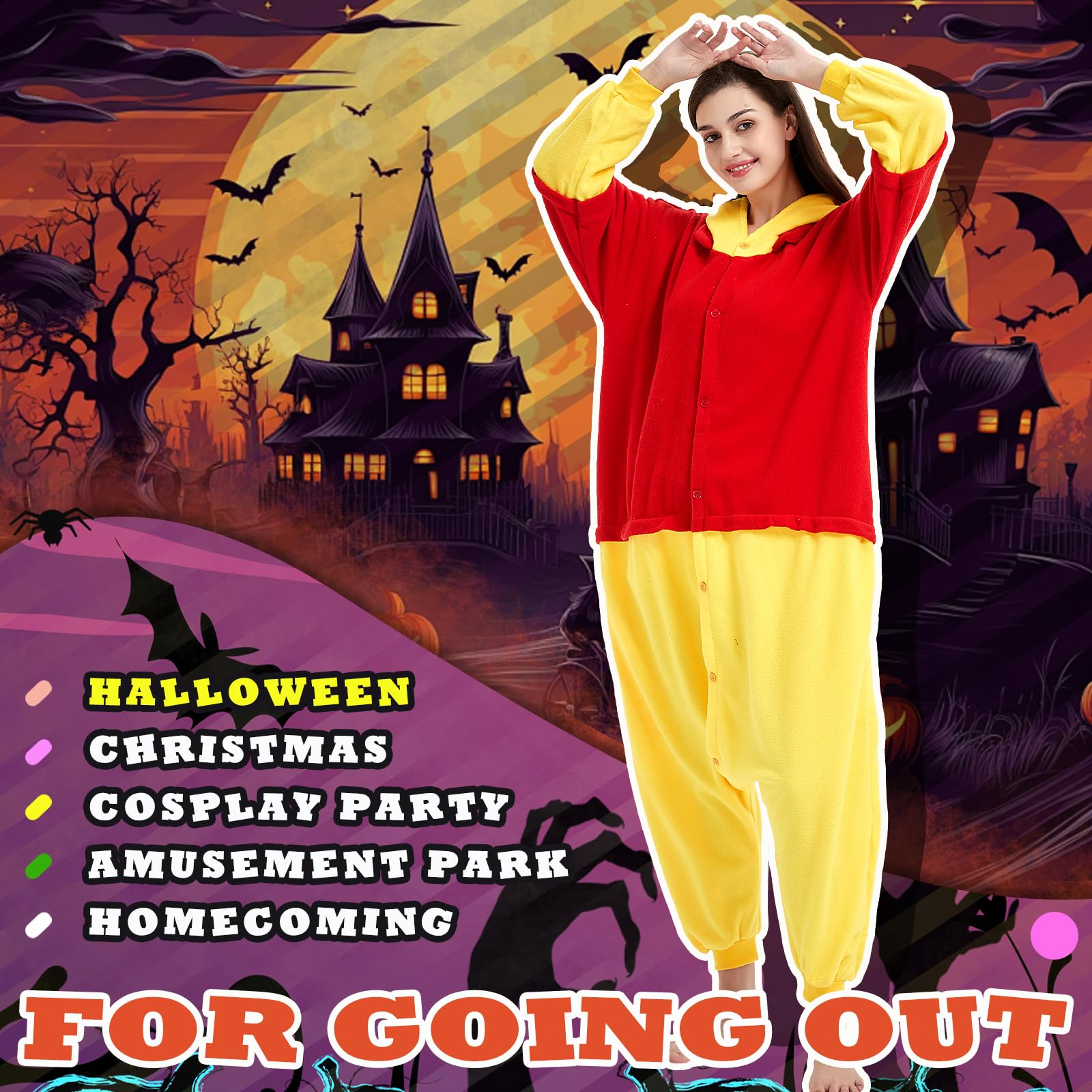 Beauty Shine Unisex Adult Onesie One Piece Pajamas Cosplay Cartoon Costume Halloween Christmas Sleepwear Jumpsuit Homewear: Medium Winnie the Pooh