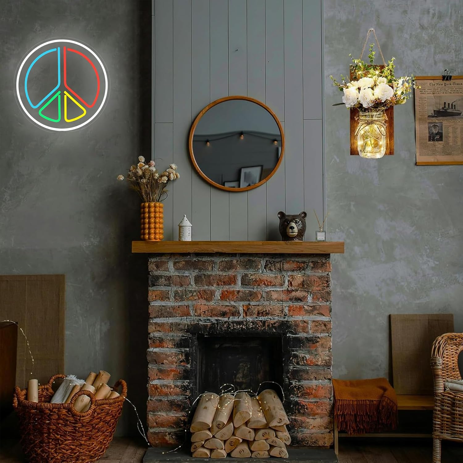 LED Peace Neon Sign for Wall Decor, Neons Light Sign Neon Room Decor,USB Night Lights for Bedrooms, Game Rooms,Parties,Holiday Gifts(13.8 * 13.8 inch)