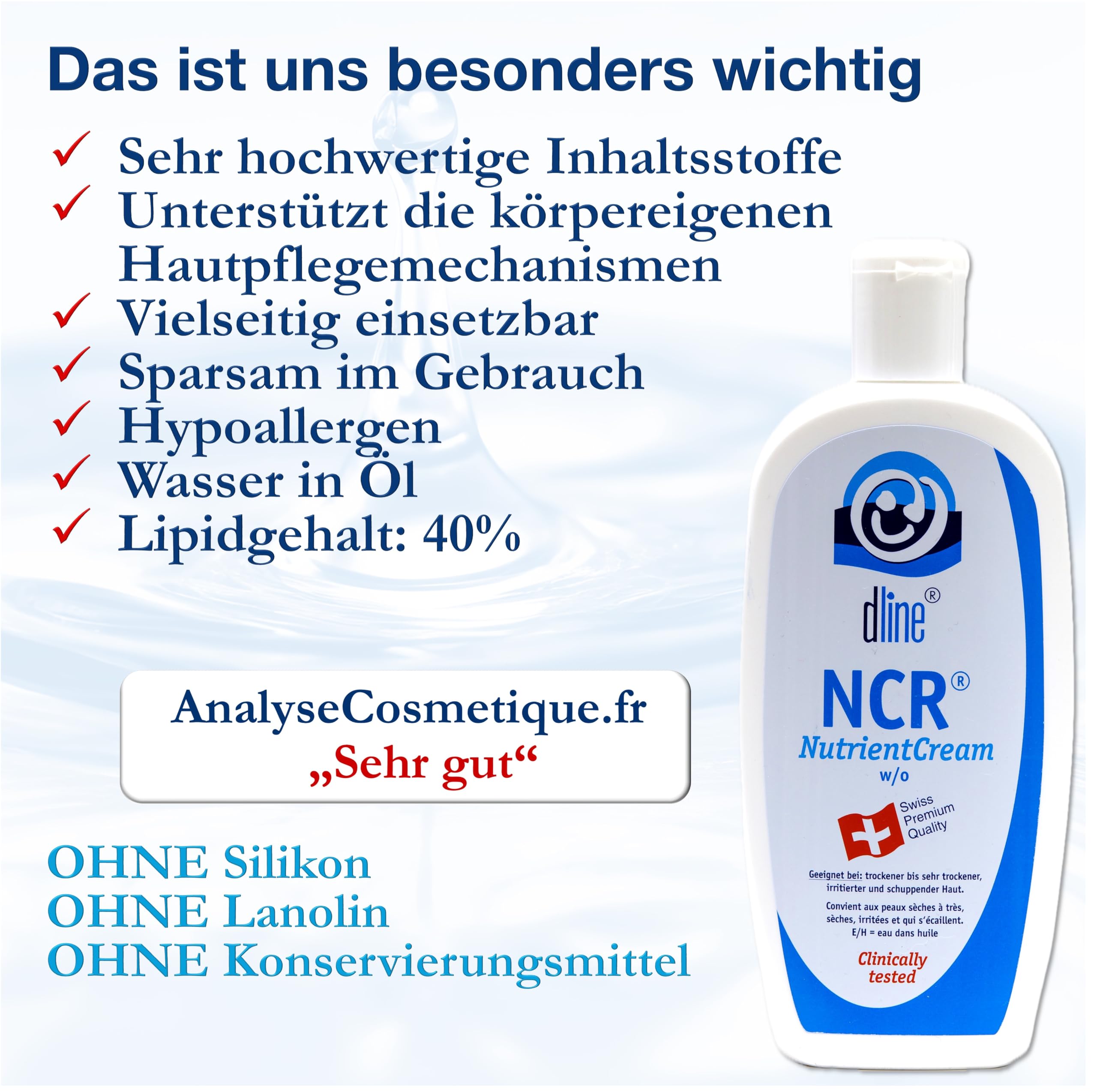 dline NCR-NutrientCream Fettcreme vom Pflegeprofi | 500ml Flasche | Feuchtigkeitscreme für trockene bis sehr trockene Haut | Aloe vera, Bienenwachs, Glycerin, Panthenol, Urea, Jojobaöl, Mandelöl
