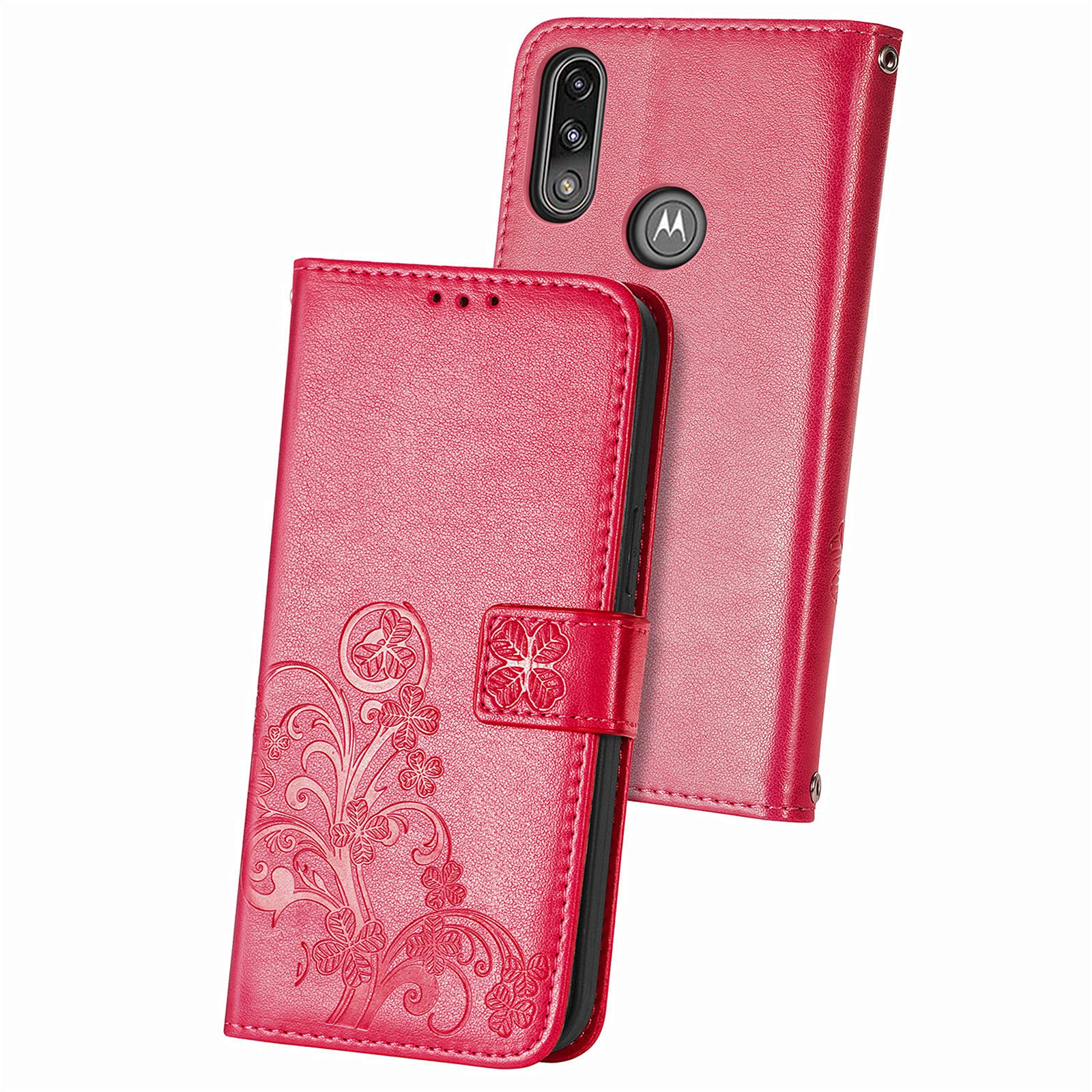 Custodia A Portafoglio In Pelle PU Per Motorola Moto E7i Power, Con Slot Per Schede E Tasca, Protezione Antiurto, Rossa - 3