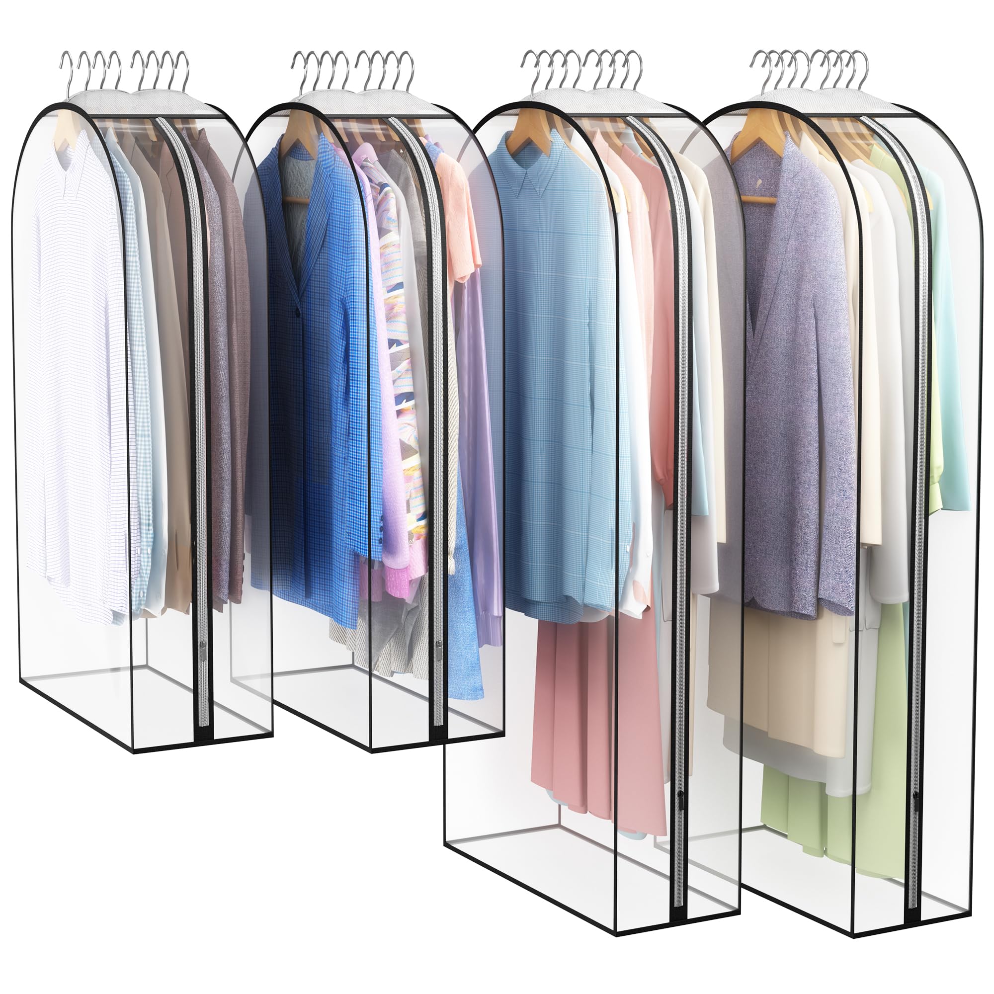 Clear Garment Bag for Hanging Clothes 10” Gusseted, (40&50") Suit Bags for Open Closet Storage Plastic Clothes Cover for Coat, Dress, Shirts, Fur, Jacket, Wardrobe Protectors, 4 Pack