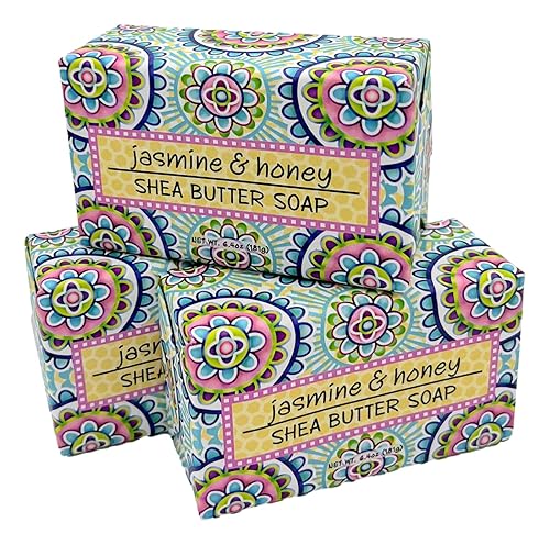 Greenwich Bay Trading Co, Jabón de manteca de karité de jazmín y miel, juego de 3 barras, 6.4 onzas cada una